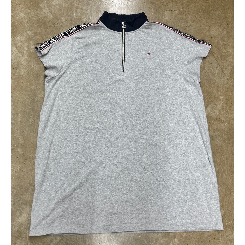 Size 3X - Tommy Hilfiger Grey Quarter Zip Logo Tape Short Sleeve T-Shirt Dress